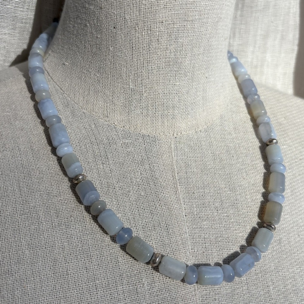 Jay King Blue Lace Agate Necklace Sterling Silver Clasp - Picture 4 of 12